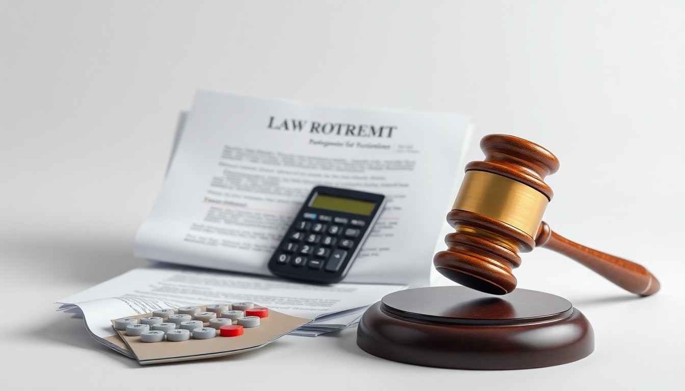 A photorealistic studio still life featuring a stack of legal documents, a calculator, and a gavel on a clean, monochromatic background, conceptually representing the financial distress and legal proceedings associated with the rise in local bankruptcy filings.