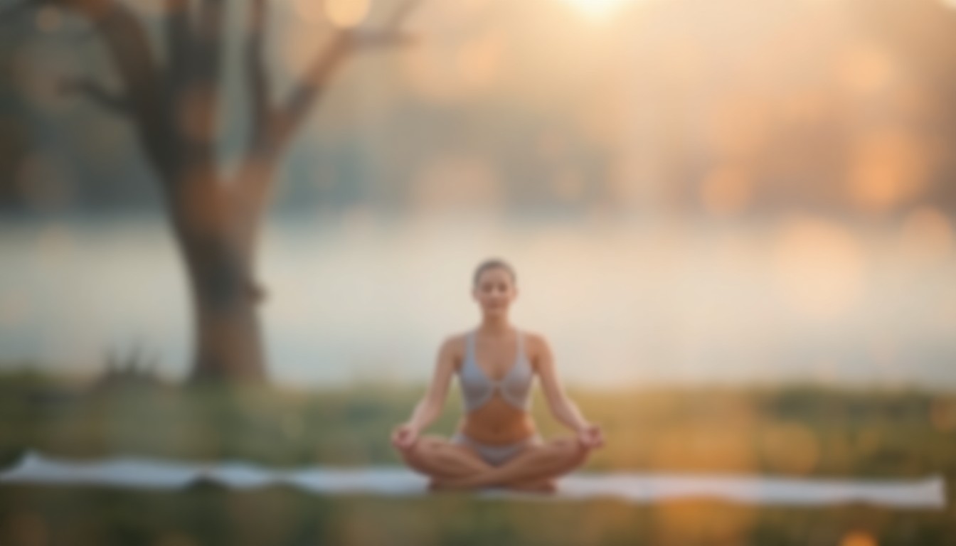 An extremely blurred, impressionistic photograph depicting a person in a meditative pose, surrounded by soft, warm pools of light and color, conveying a sense of tranquility and inner reflection.