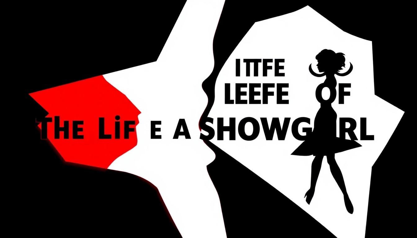 An abstract composition of stark, jagged geometric shapes in bold red, white, and black, conceptually representing the clash between two entertainment brands over the 'showgirl' concept.