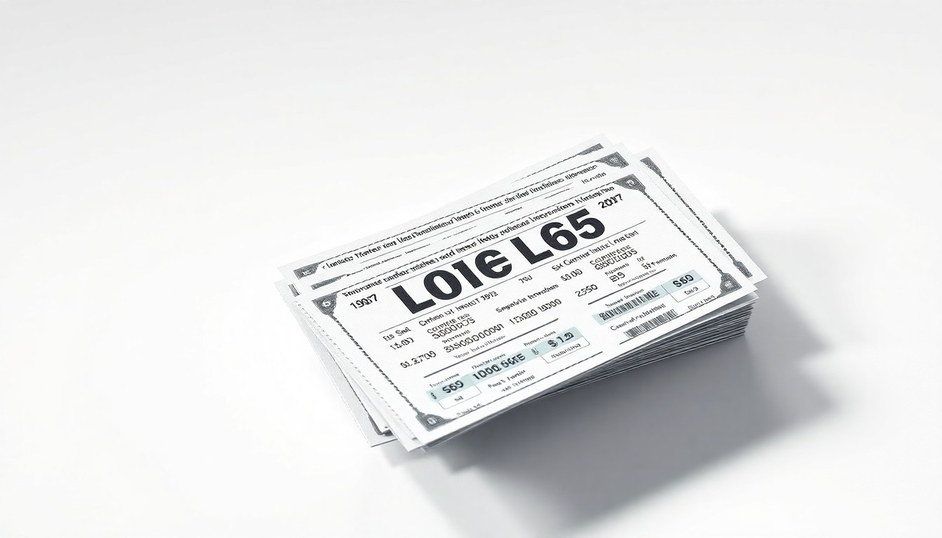 A photorealistic studio still life featuring a stack of lottery tickets in various denominations, arranged in an elegant, symmetrical composition using dramatic lighting to highlight the premium paper texture.