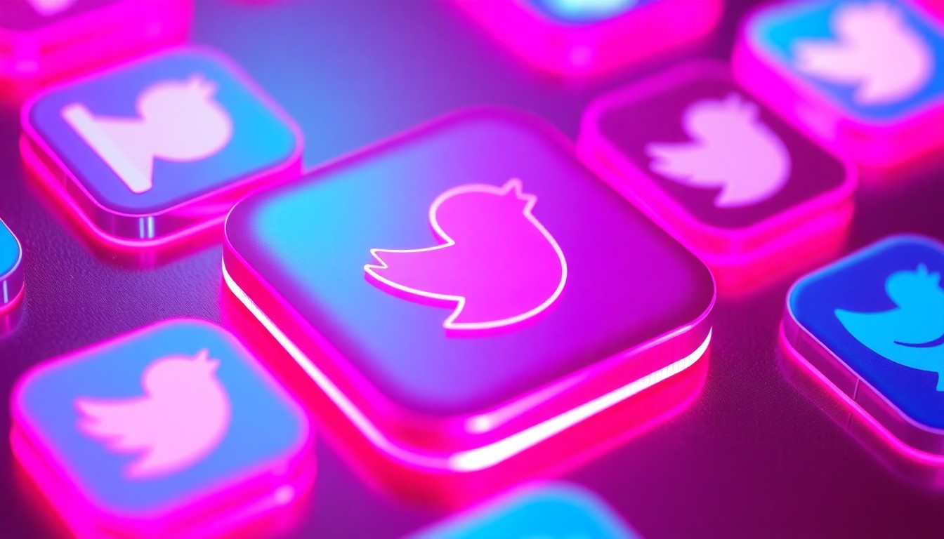 A highly detailed, glowing 3D illustration of a social media app icon or interface element, with neon cyan and magenta lights illuminating the physical, tangible nature of the technology. The image conceptually represents the pervasive and insidious impact of social media on society.