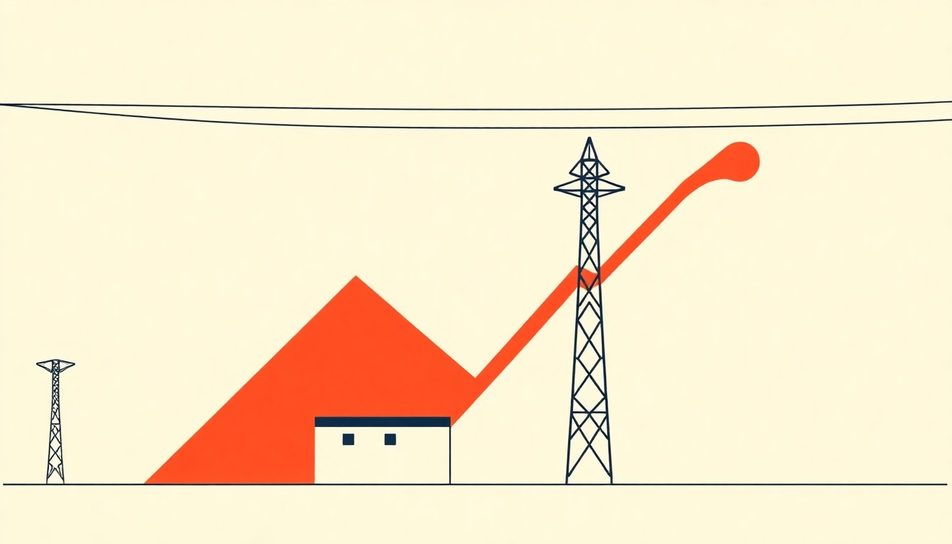 A vibrant abstract illustration composed of overlapping triangles and rectangles in shades of blue, red, and yellow, conveying the complex economic forces at play in the debate over utility rate increases.