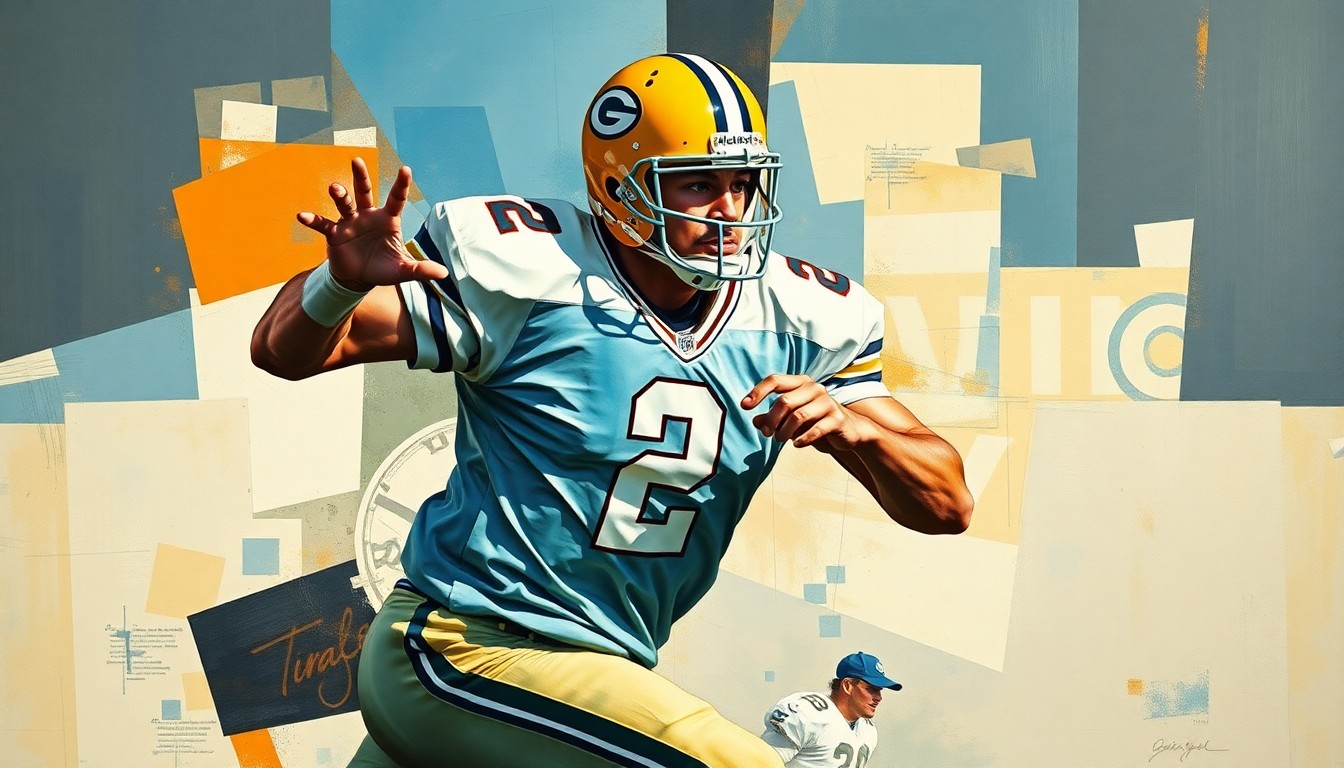 A cubist, geometric painting depicting a football player in action, with the number '2' prominently featured through the fragmented composition.
