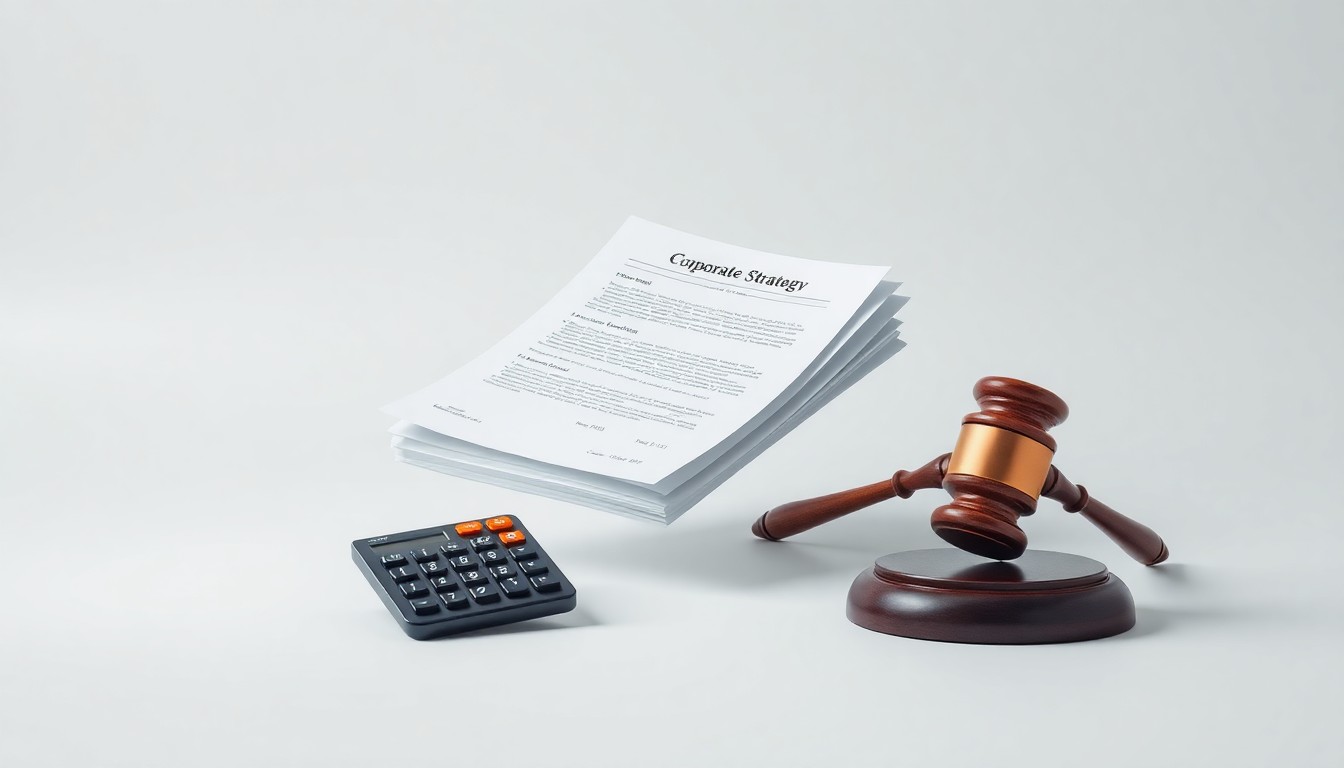 A minimalist, photorealistic studio still life featuring a stack of financial documents, a calculator, and a gavel floating on a clean, monochromatic background, conceptually representing the abstract legal and financial issues surrounding the securities fraud lawsuit.