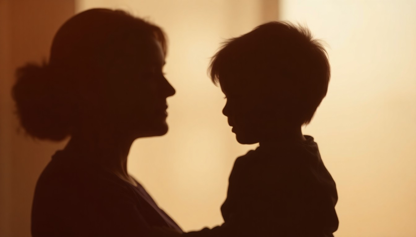 A blurred, impressionistic photograph showing the silhouettes of a parent and child against a soft, out-of-focus background in warm, earthy tones, conveying a sense of care and support for families affected by autism.