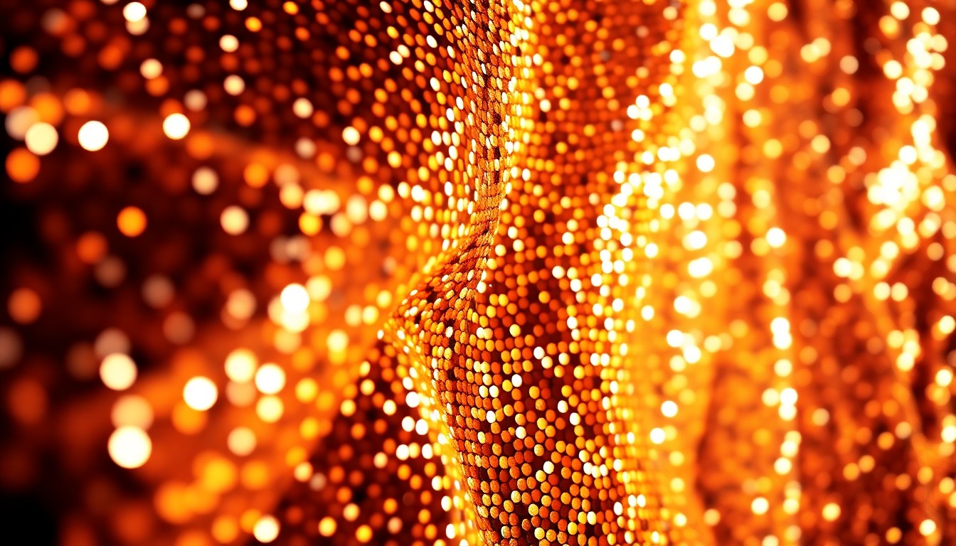 An extreme close-up of shimmering, glittering sequins captured in dramatic, high-contrast studio lighting, conceptually representing the glamour and spectacle of a Las Vegas showgirl performance.