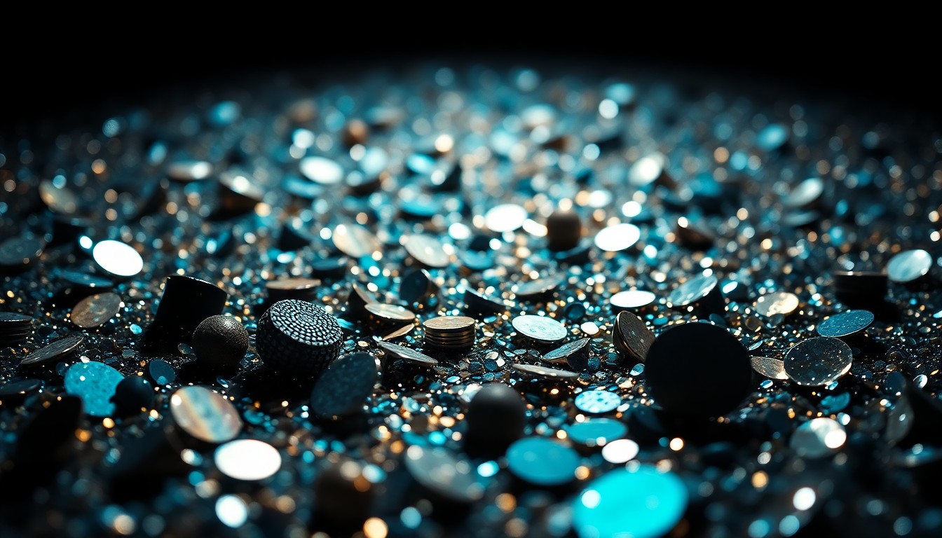 An extreme macro photograph of shimmering sequins and glittering disco ball fragments in dramatic high-contrast studio lighting, conceptually representing the fusion of R&B and regional Mexican music on Linea Personal's new album.