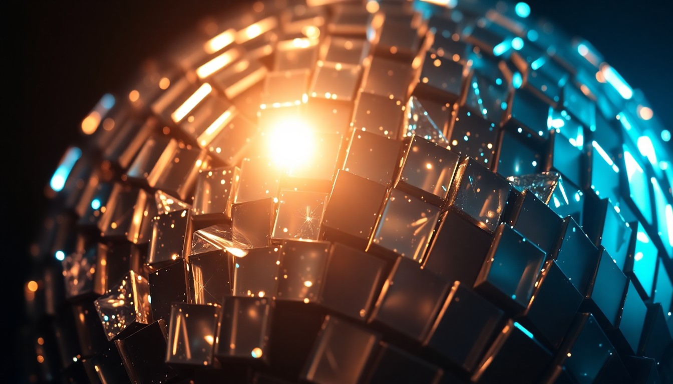 An extreme close-up photograph of glittering, shattered disco ball glass reflecting dramatic studio lighting, conveying the high-energy, otherworldly vibe of Mitchell Tenpenny's new single.