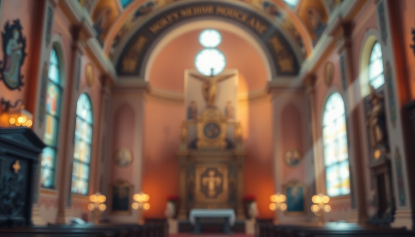 An extremely abstracted, out-of-focus photograph of an Orthodox church interior, with soft pools of warm light and color creating a reverent and reflective mood.