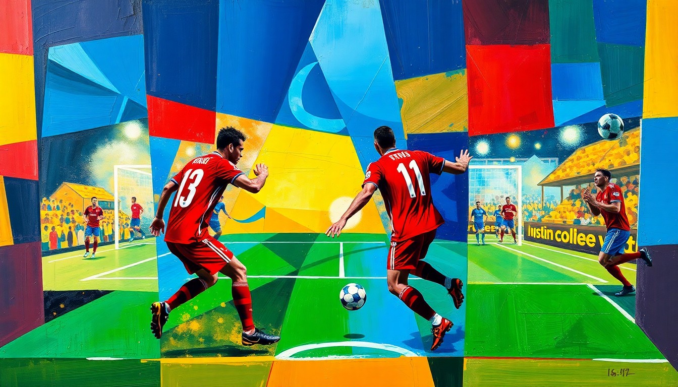 A cubist, multi-angled painting depicting a soccer player in motion, with sharp planes of color and form representing the dynamic nature of the transfer market.