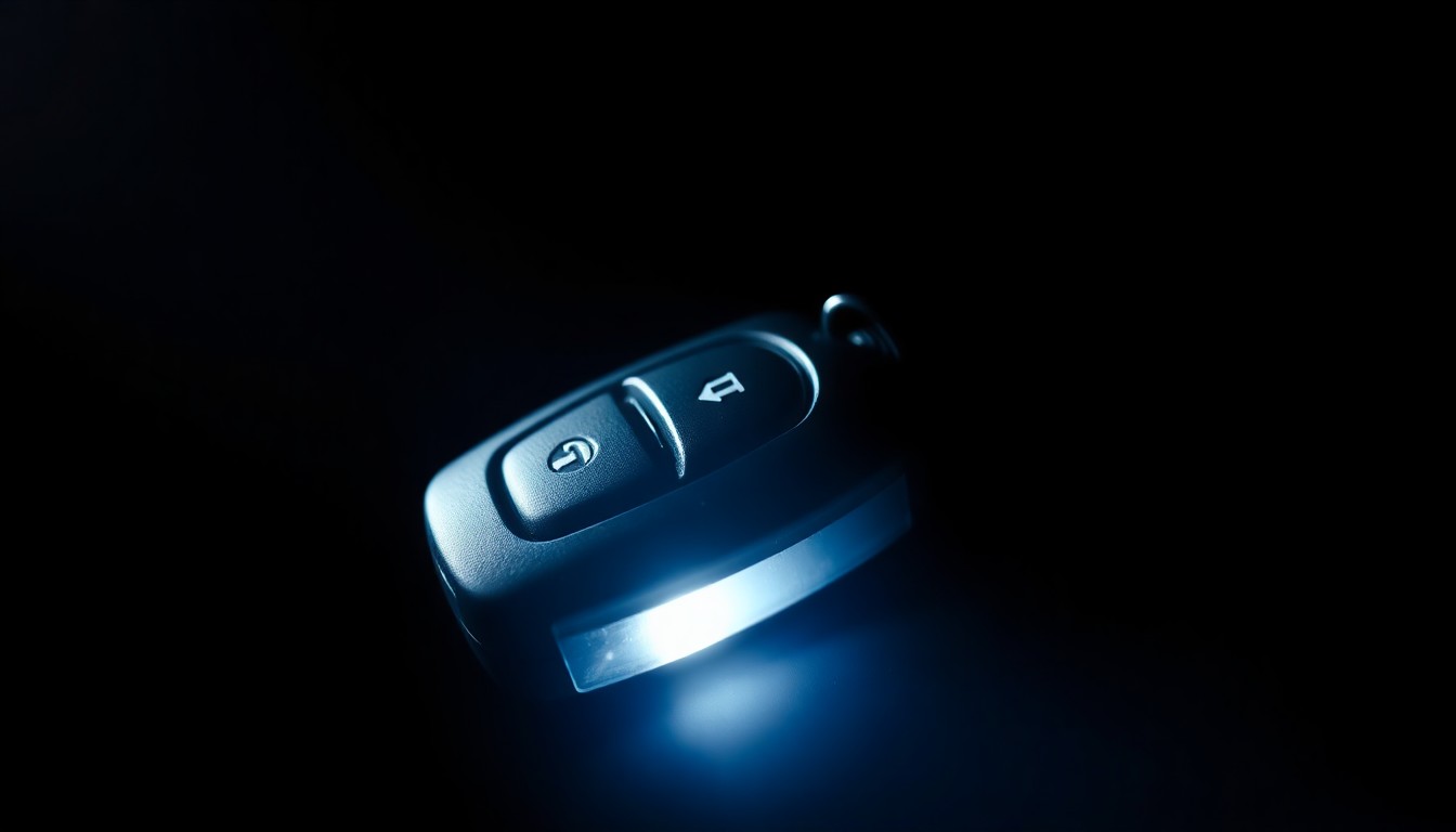 An extreme close-up photograph of a scuffed and worn car key fob against a pitch-black background, lit by a harsh, direct camera flash, conceptually representing the consequences of drunk driving.