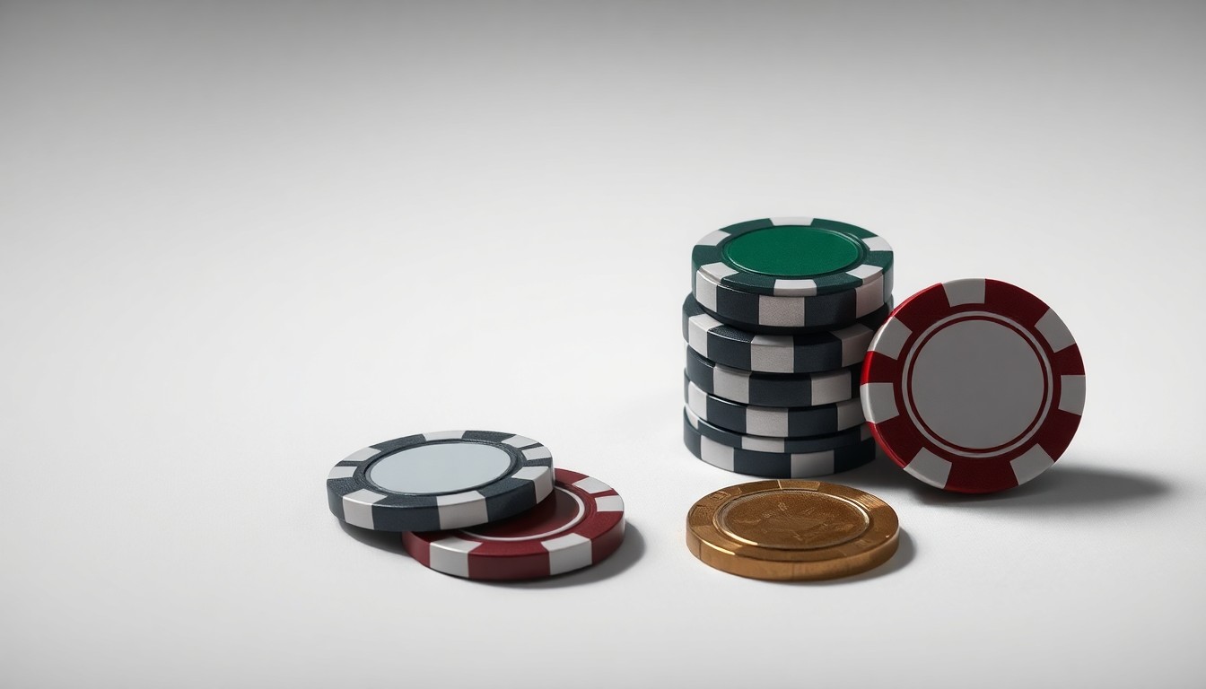 A high-end studio still life photograph featuring a few premium casino gaming tokens and chips arranged elegantly on a clean, monochromatic background, using dramatic lighting and shadows to represent the abstract corporate strategy behind maintaining gaming licenses.