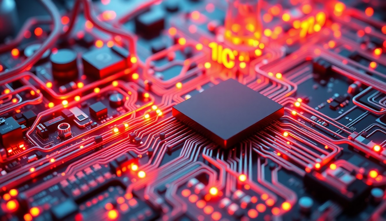 A highly detailed, glowing 3D macro illustration of a futuristic neural network hardware system, with illuminated circuit boards, fiber optic cables, and other cybernetic components, conceptually representing the technological complexity and innovation of integrating AI into enterprise software.