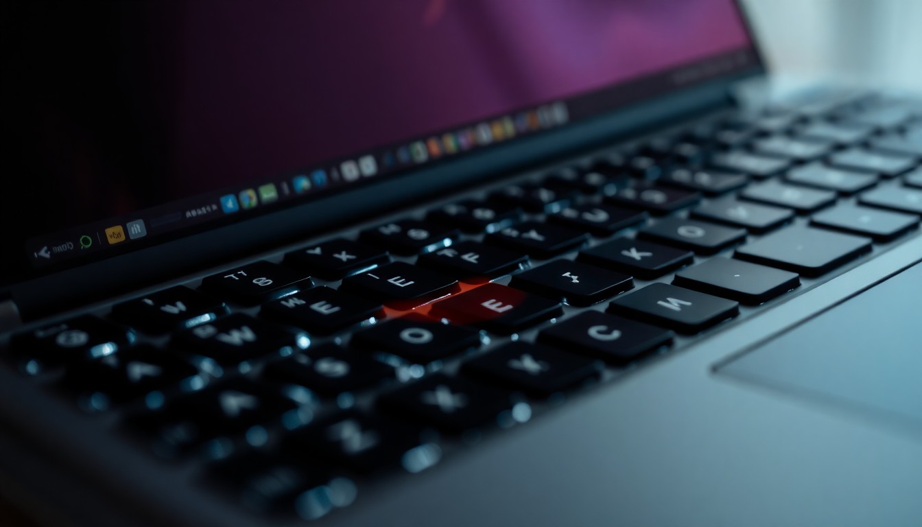 An extreme close-up photograph of a laptop keyboard with a single key highlighted, creating a stark, gritty, investigative aesthetic that conceptually represents the digital evidence at the center of this crime investigation.