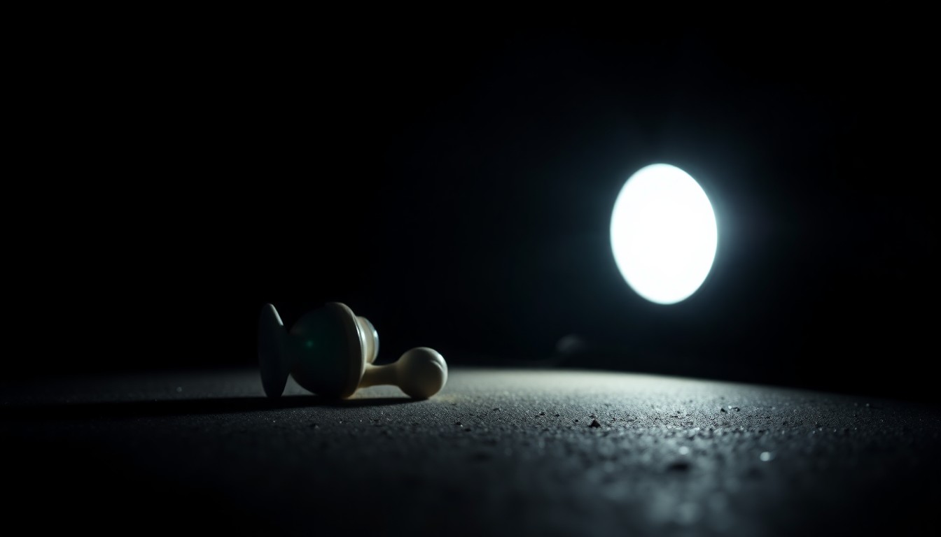 An extreme close-up photograph of a small child's toy or personal item, such as a stuffed animal or hair clip, lit dramatically with a harsh flash against a dark background, conveying a sense of mystery and concern about the missing child's situation.