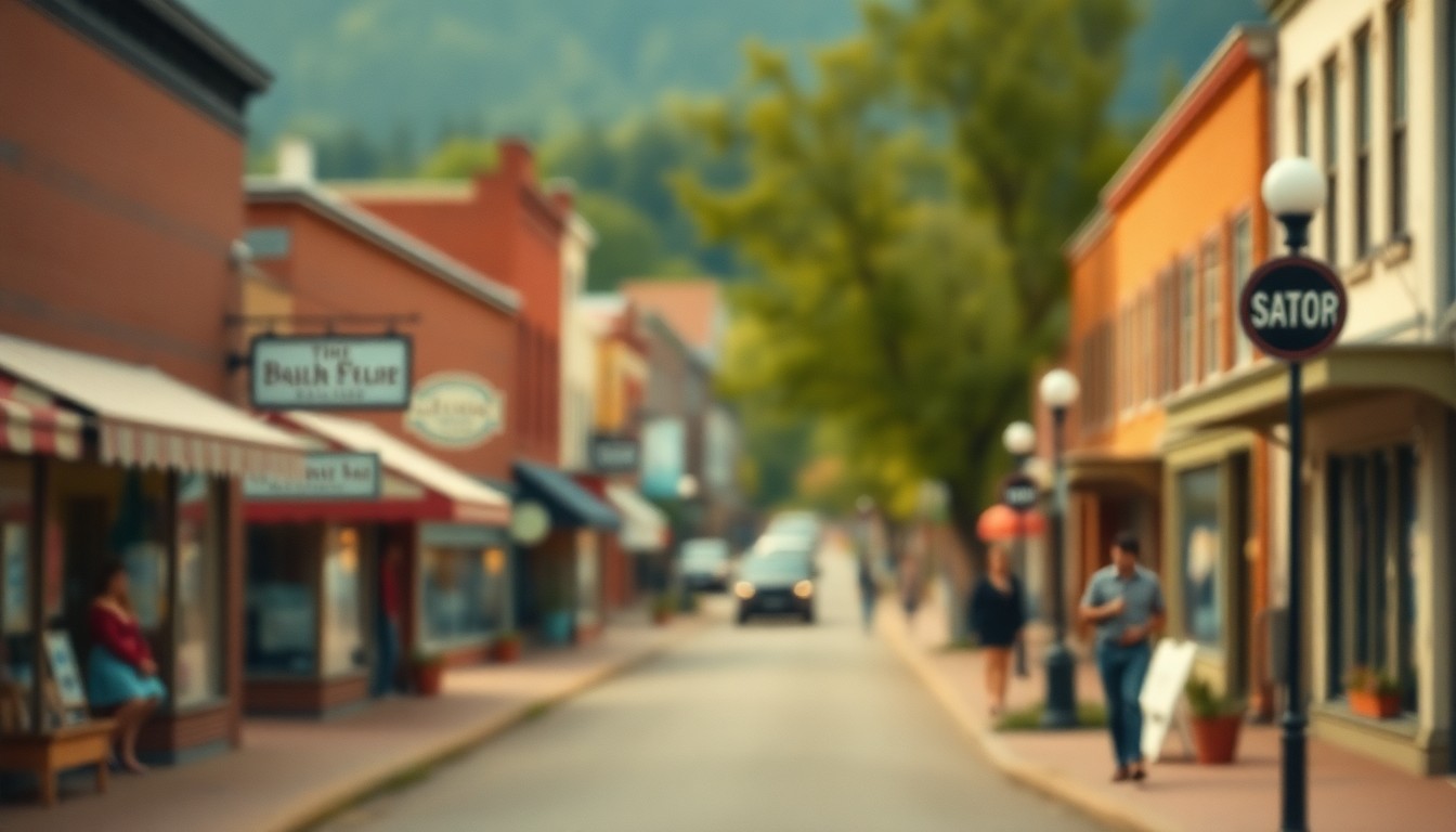 A soft, impressionistic photograph in warm tones depicting a blurred small-town main street scene, conceptually representing the nostalgic community spirit embodied by John Paul Hanvey.