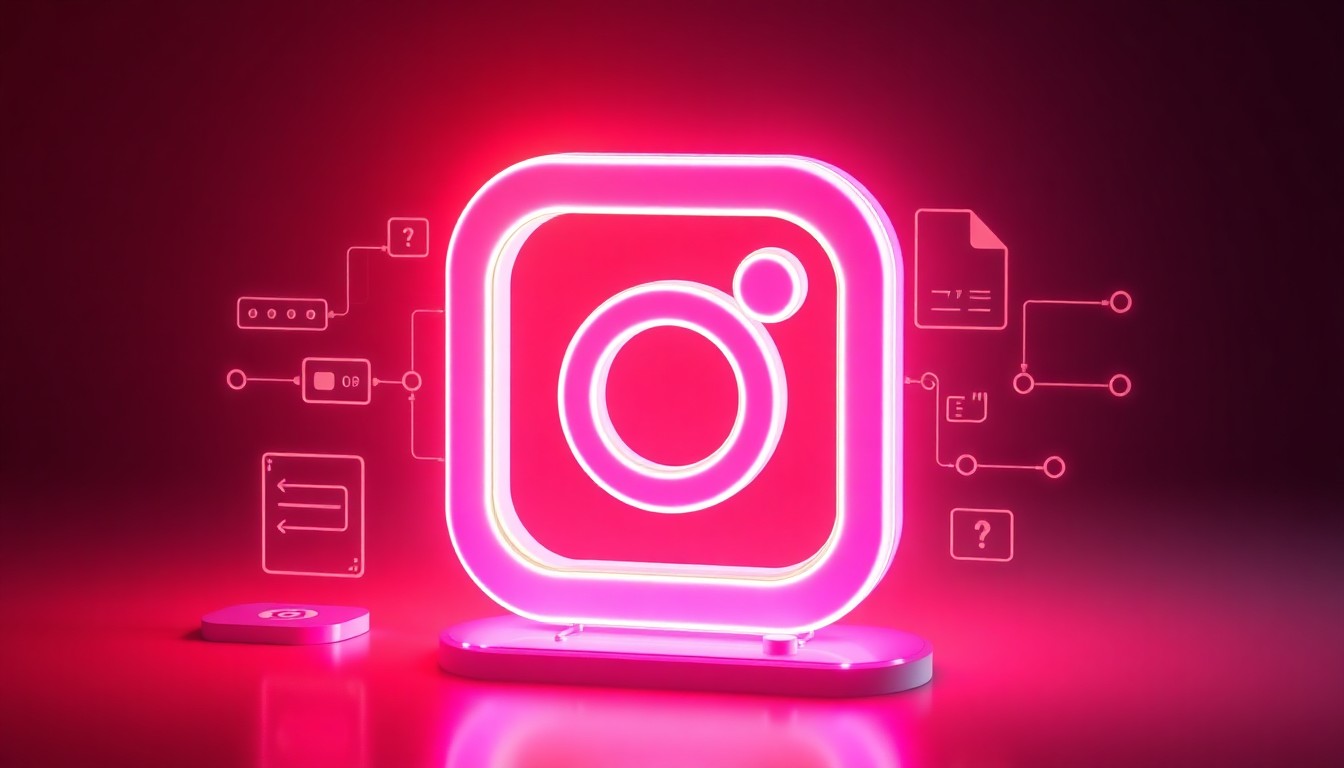 A highly detailed, glowing 3D illustration of the Instagram logo and interface elements, bathed in neon cyan and magenta lights, conceptually representing the digital infrastructure and premium features of the platform's new subscription service.