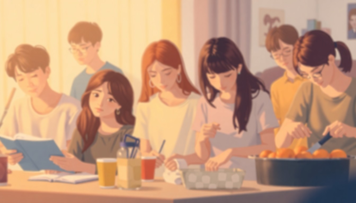 A softly blurred, abstract scene of young people engaging in various lifestyle activities, captured in a warm, hazy color palette that evokes a sense of community and progress.