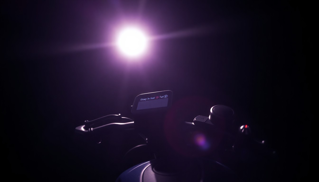 An extreme close-up of an electric bike's throttle and control panel, capturing the stark, gritty details of the vehicle's components in dramatic lighting to conceptually represent the enforcement efforts against unsafe e-bike operation.