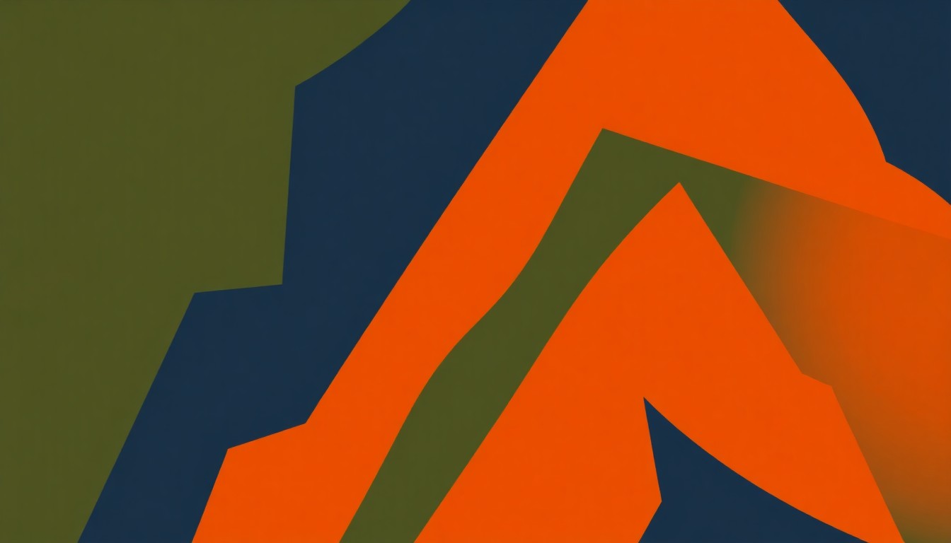 An abstract composition of sharp, angular shapes in earthy tones, conveying the somber yet uplifting spirit of a film festival honoring local veterans.