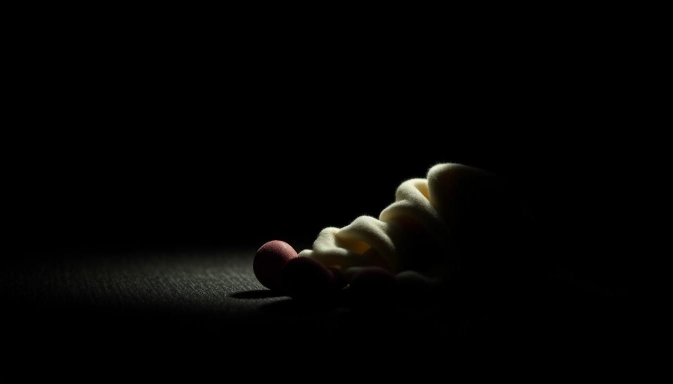 An extreme close-up photograph of a small, crumpled child's sock, its fabric texture and shadows dramatically illuminated by a harsh camera flash against a pitch-black background, conceptually representing the unsettling nature of the attempted kidnapping incident at the Vidalia Recreation Department.
