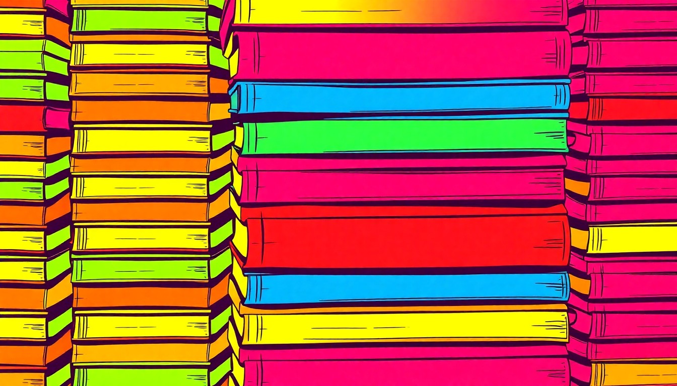 A vibrant, pop art-inspired illustration featuring a repeating grid of colorful, high-contrast silkscreen images of college textbooks, conceptually representing the challenges facing higher education institutions in updating their public identities.