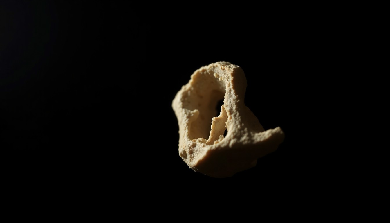 An extreme close-up photograph of a human bone fragment, the harsh lighting and dark background creating a stark, gritty, investigative aesthetic that conceptually represents the ongoing criminal investigation.