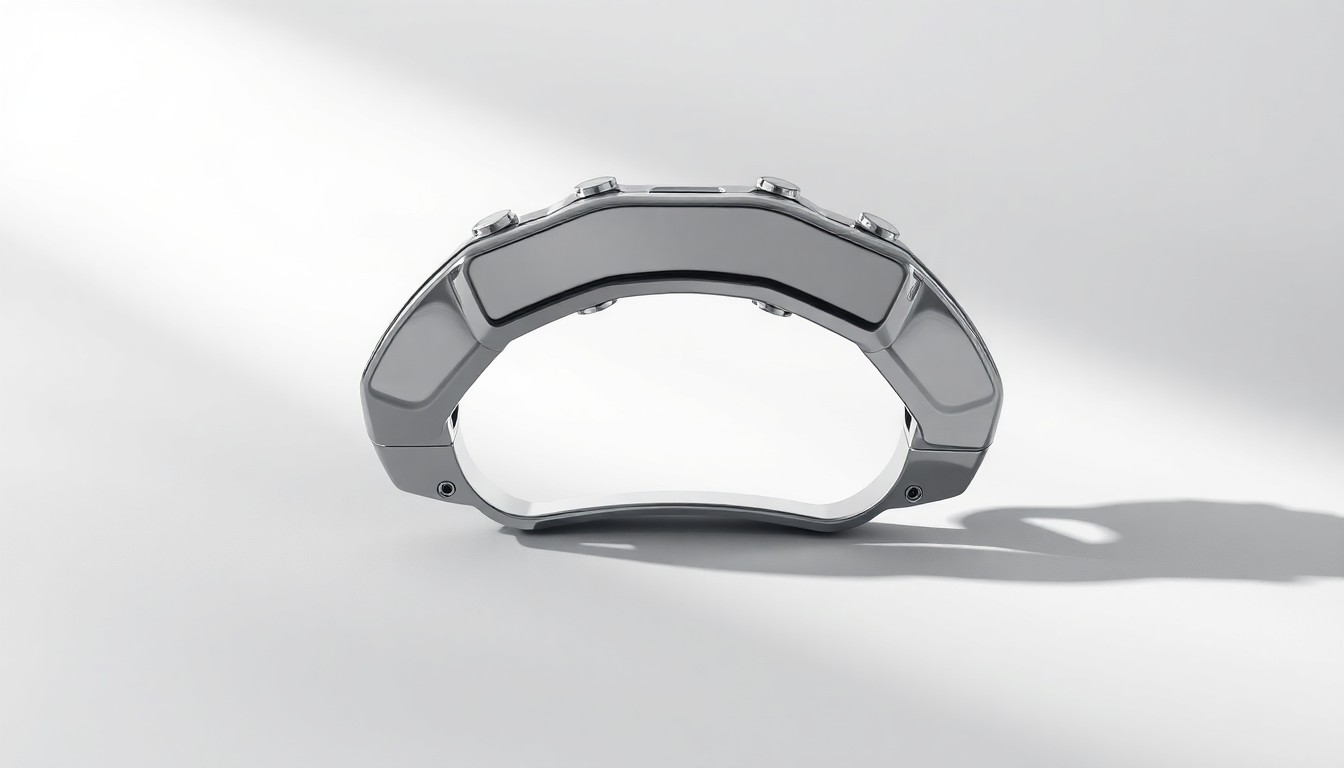 A highly detailed, photorealistic studio photograph of a polished chrome car part, such as a brake caliper or suspension component, artfully arranged on a clean, minimalist background, conveying the abstract concepts of market trends and investor sentiment surrounding the CarParts.com stock.