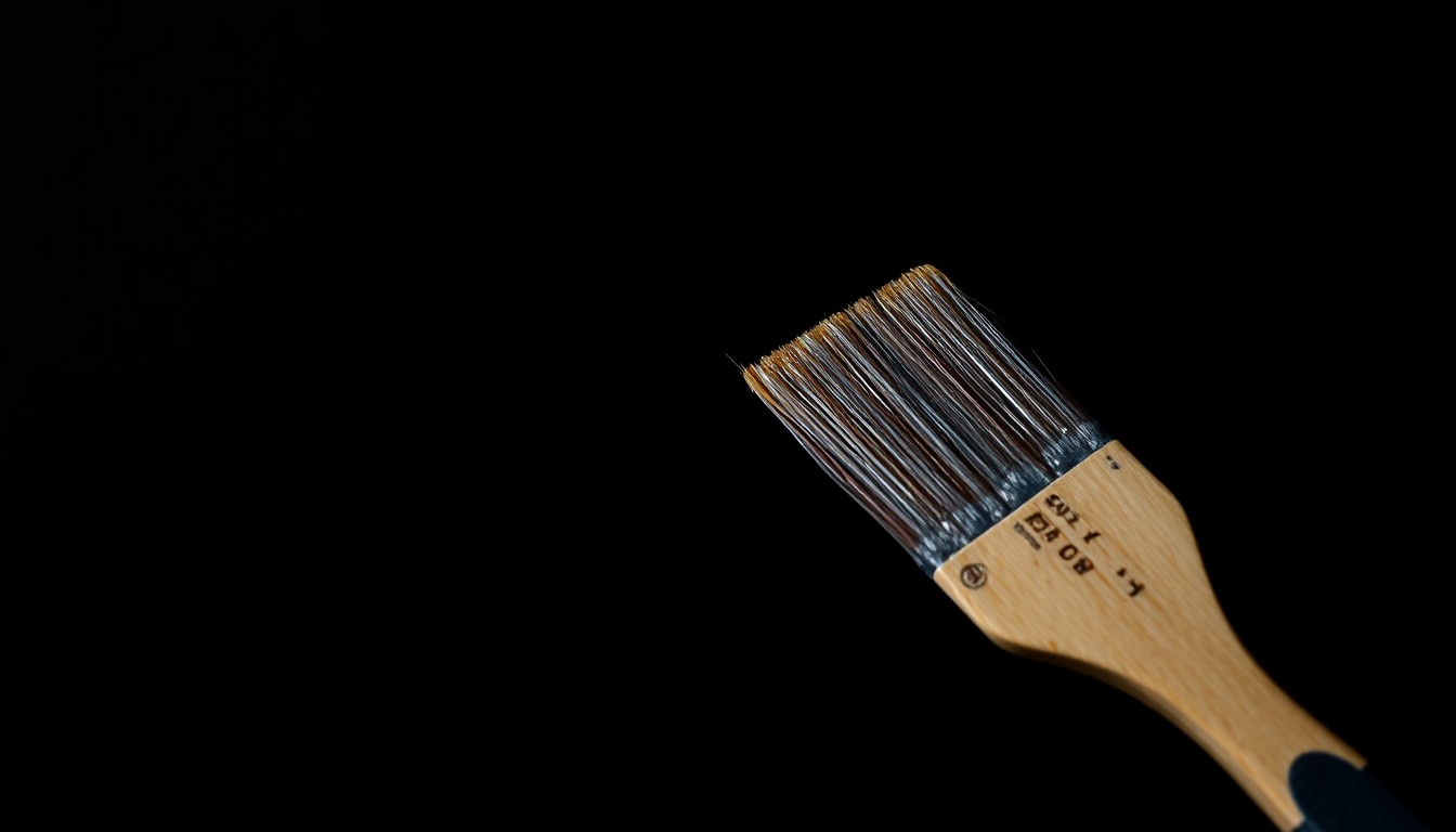 An extreme close-up photograph of a single art brush or palette knife against a pitch-black background, lit by a harsh, direct camera flash, conceptually illustrating the stark, gritty investigation into a museum heist.