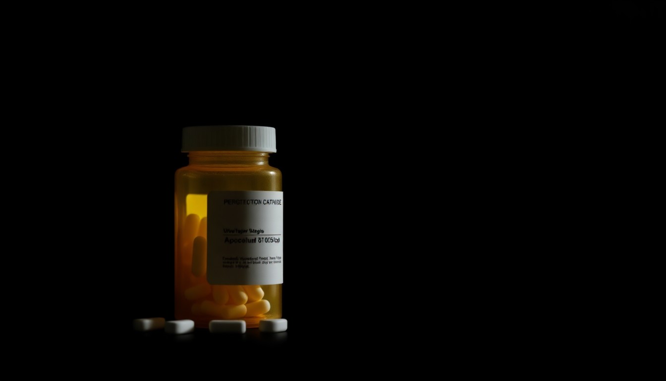 An extreme close-up of a prescription pill bottle reflecting a bright flash of light, conceptually representing the abuse of power and violation of trust in this medical case.