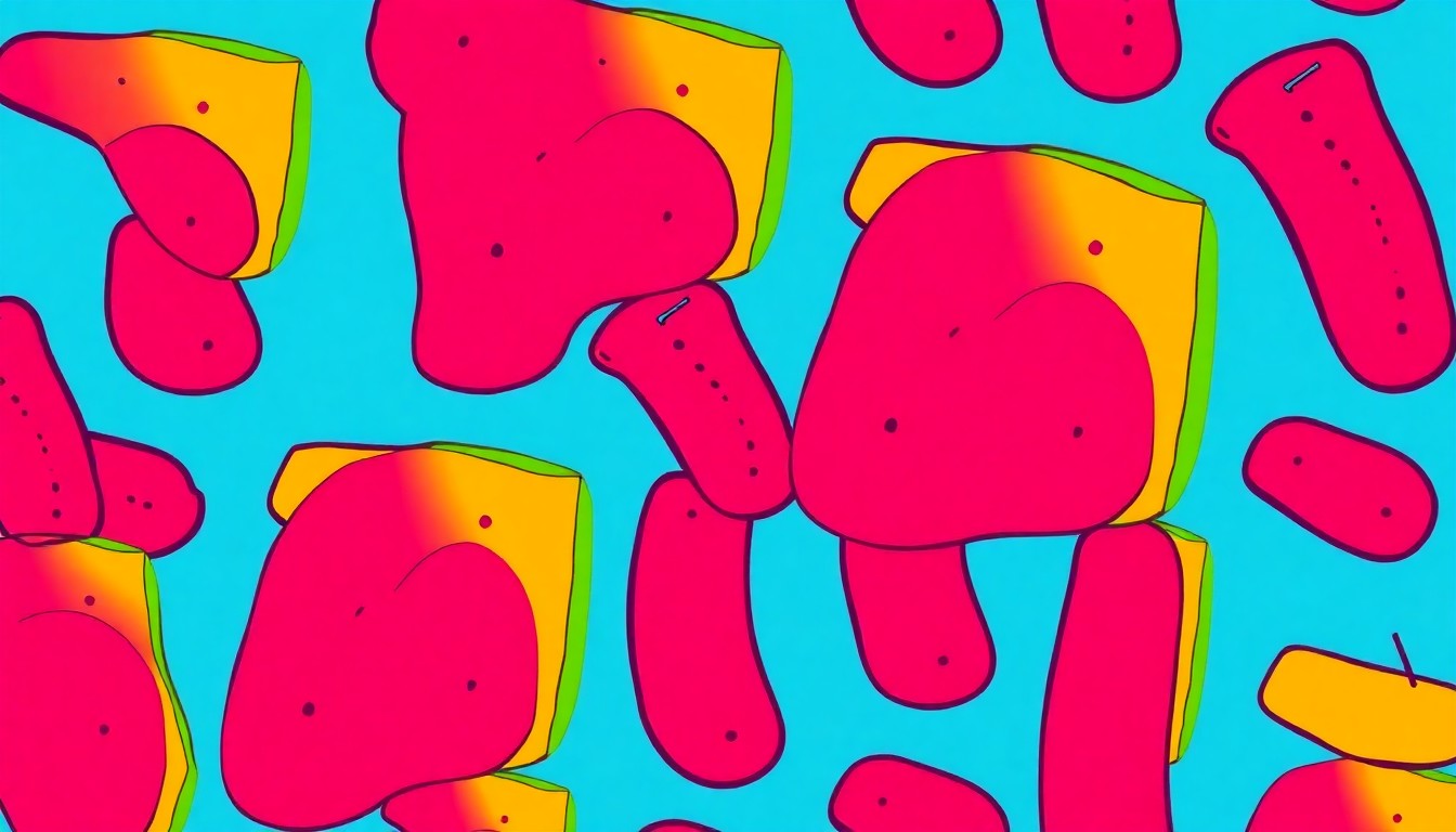 A bold, colorful silkscreen-style illustration featuring a repeating pattern of a single iconic charcuterie item like a cured salami or wedge of cheese, rendered in a vibrant, high-contrast pop art style that captures the essence of traditional French cured meats.