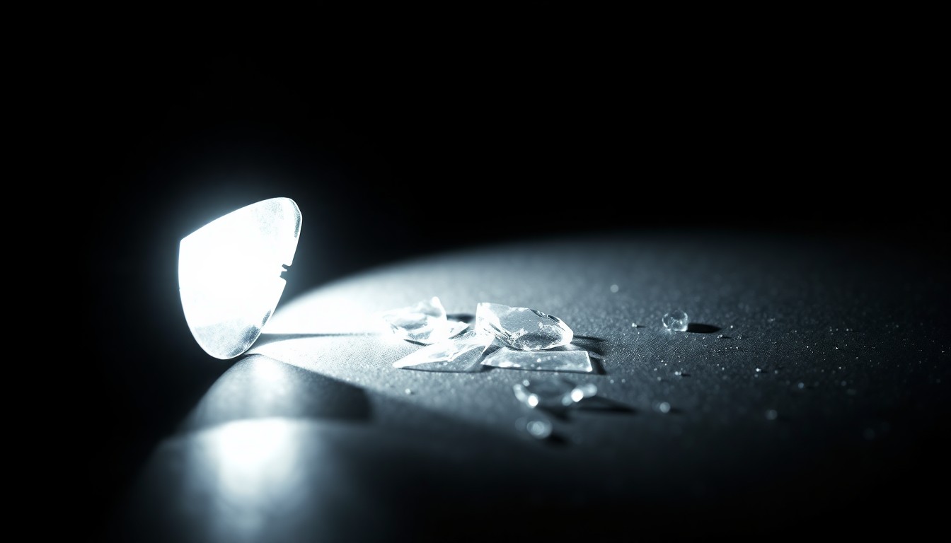 An extreme close-up photograph of a single piece of physical evidence related to the aggravated assault, such as a broken glass shard or a discarded weapon, capturing the stark, gritty, and investigative nature of the crime.