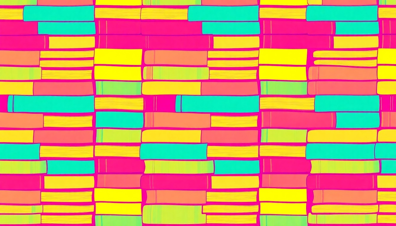 A bold, abstract grid of brightly colored book spines in shades of teal, fuchsia, and yellow, conceptually representing the inspiring message and content of the author event.