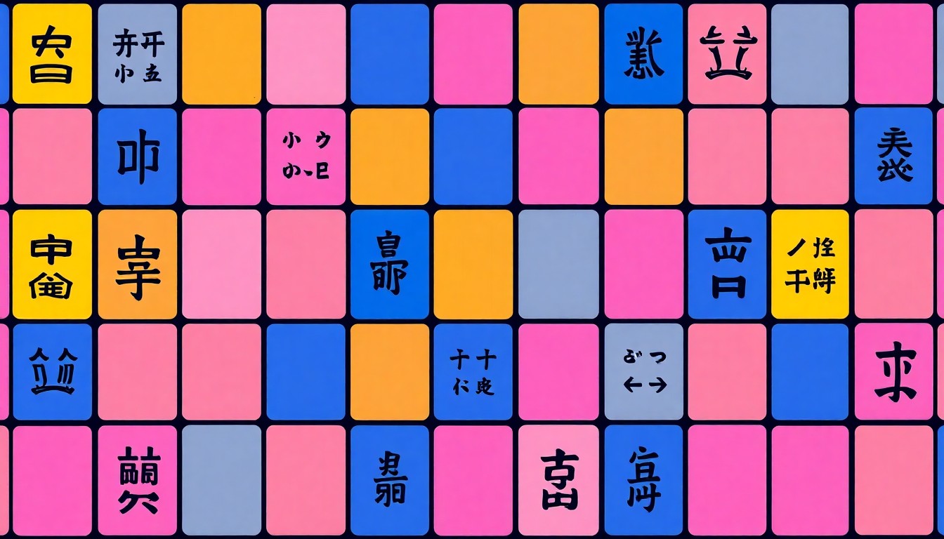 A bold, graphic illustration featuring a repeating pattern of colorful Mahjongg tiles in a pop art style, conceptually representing the energy and excitement of a community-driven tile game event.