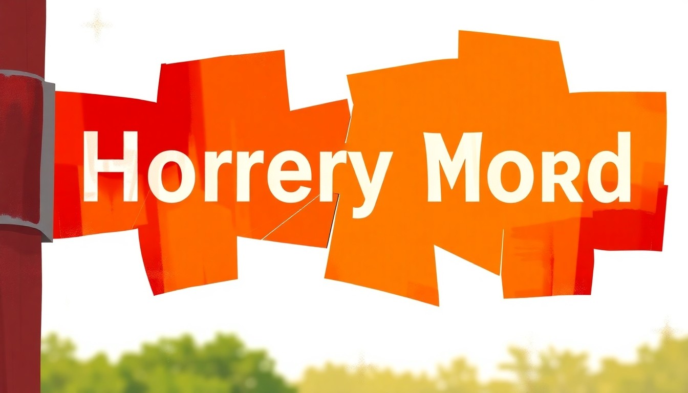 A dynamic, abstract painting composed of overlapping geometric shapes in warm tones of red, orange, and yellow, conceptually representing the removal of a controversial street sign.