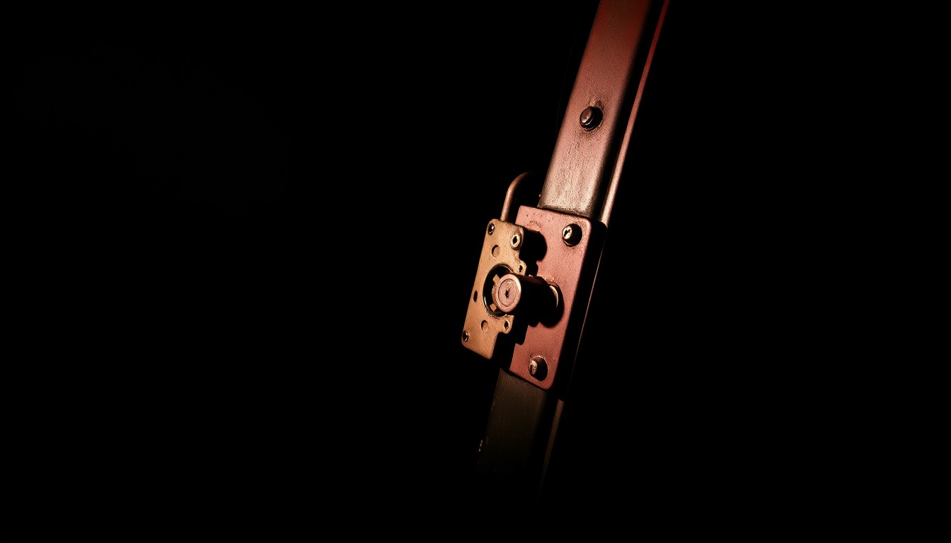 An extreme close-up photograph of a broken car window lock mechanism, lit by a harsh direct flash against a pitch-black background, conveying the gritty, investigative nature of these property crimes.