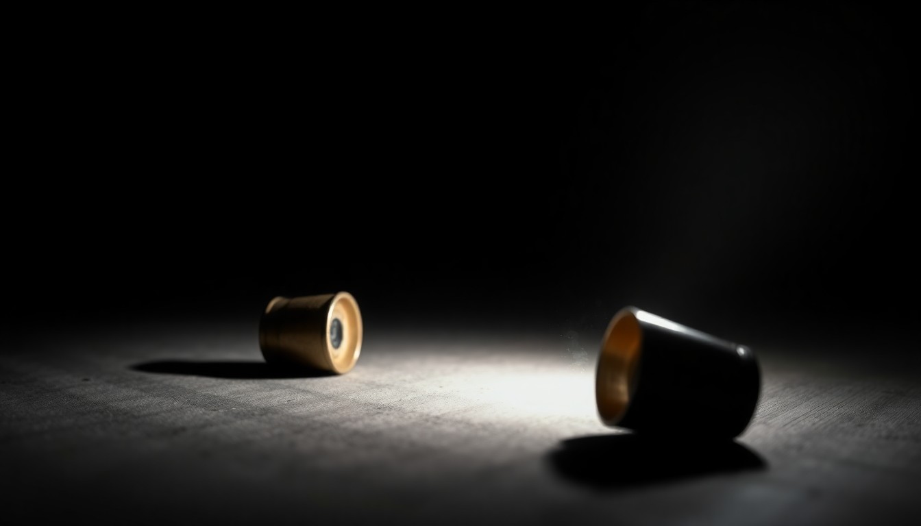 An extreme close-up photograph of a spent shell casing or other physical evidence from the Moody Park shooting, capturing the stark, gritty details of the crime scene without any text or other distractions.