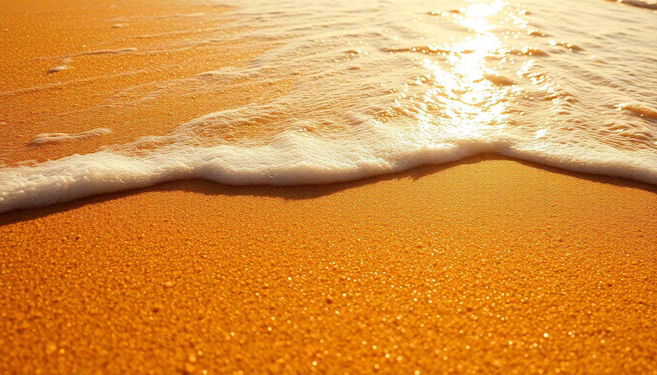 An abstract close-up image of glistening sand and ocean waves, captured with dramatic studio lighting to create a glamorous, high-fashion aesthetic.