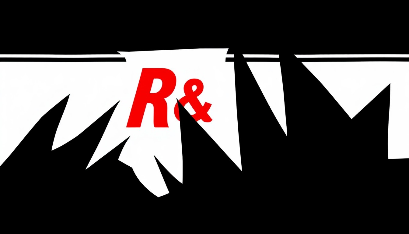 A dynamic, abstract composition of bold black, white, and red geometric shapes, conveying the celebratory energy of an R&B music event.