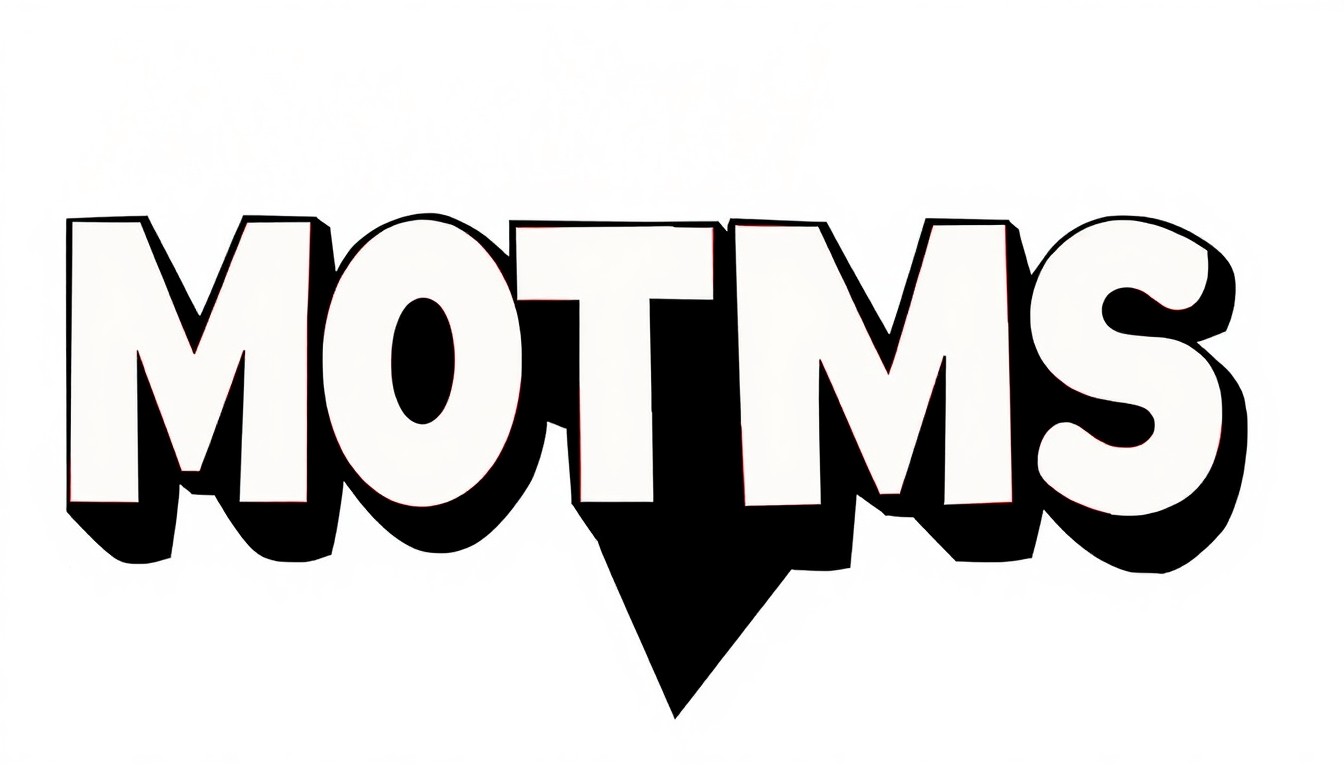 An abstract, minimalist illustration featuring bold, jagged shapes in black, white, and red, conceptually representing the idea of a relaxing movie experience for busy moms.