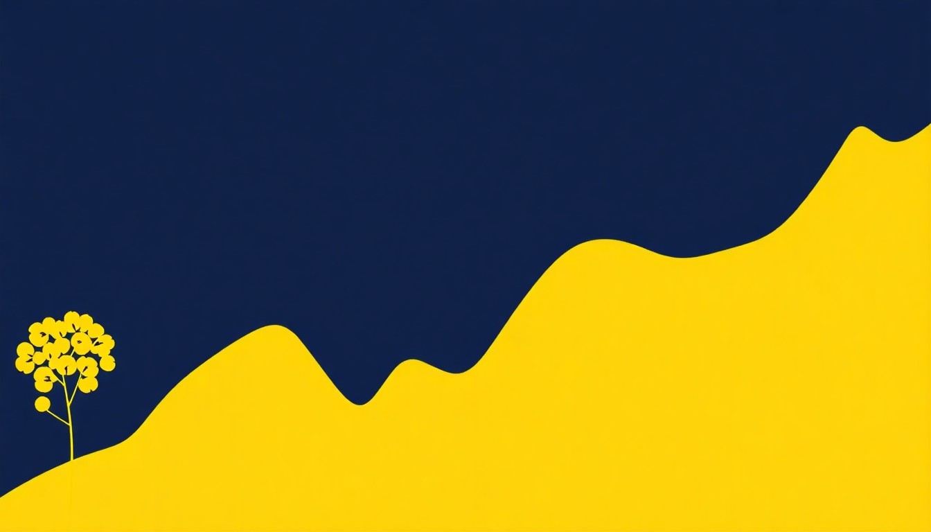 A vibrant abstract illustration featuring overlapping triangles and circles in shades of yellow, green, and blue, conceptually representing the nuanced changes in canola futures prices.