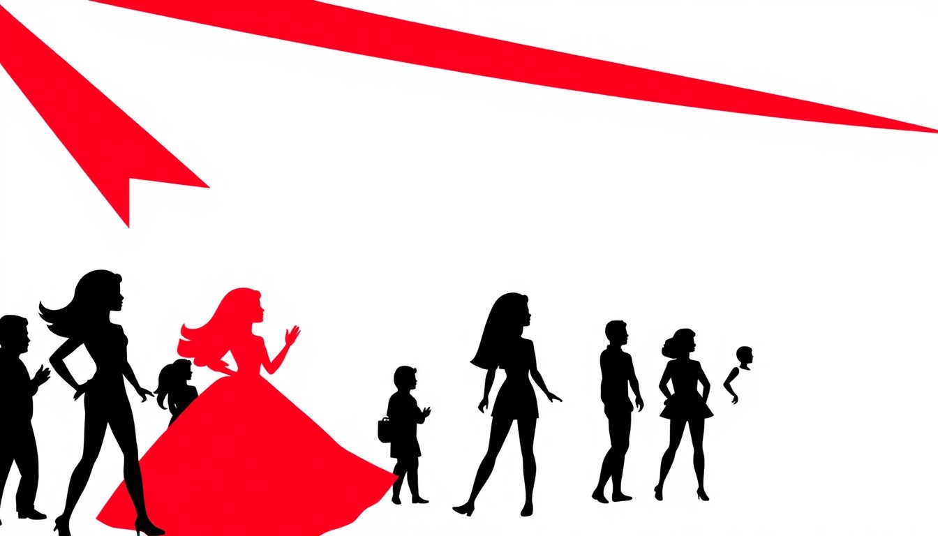 An abstract, minimalist illustration featuring bold, jagged geometric shapes in striking red and white, conceptually representing the disappointment and disillusionment of Barbie fans at the failed Dream Fest event.