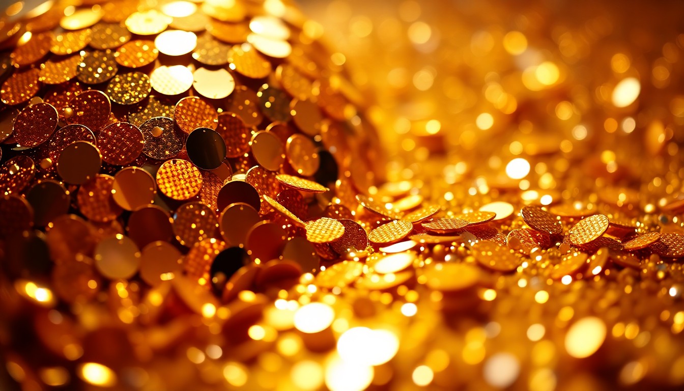 An abstract close-up photograph featuring a textured pattern of shimmering gold sequins and glittering disco ball fragments, conveying the glamorous, high-energy atmosphere of a live R&B concert.