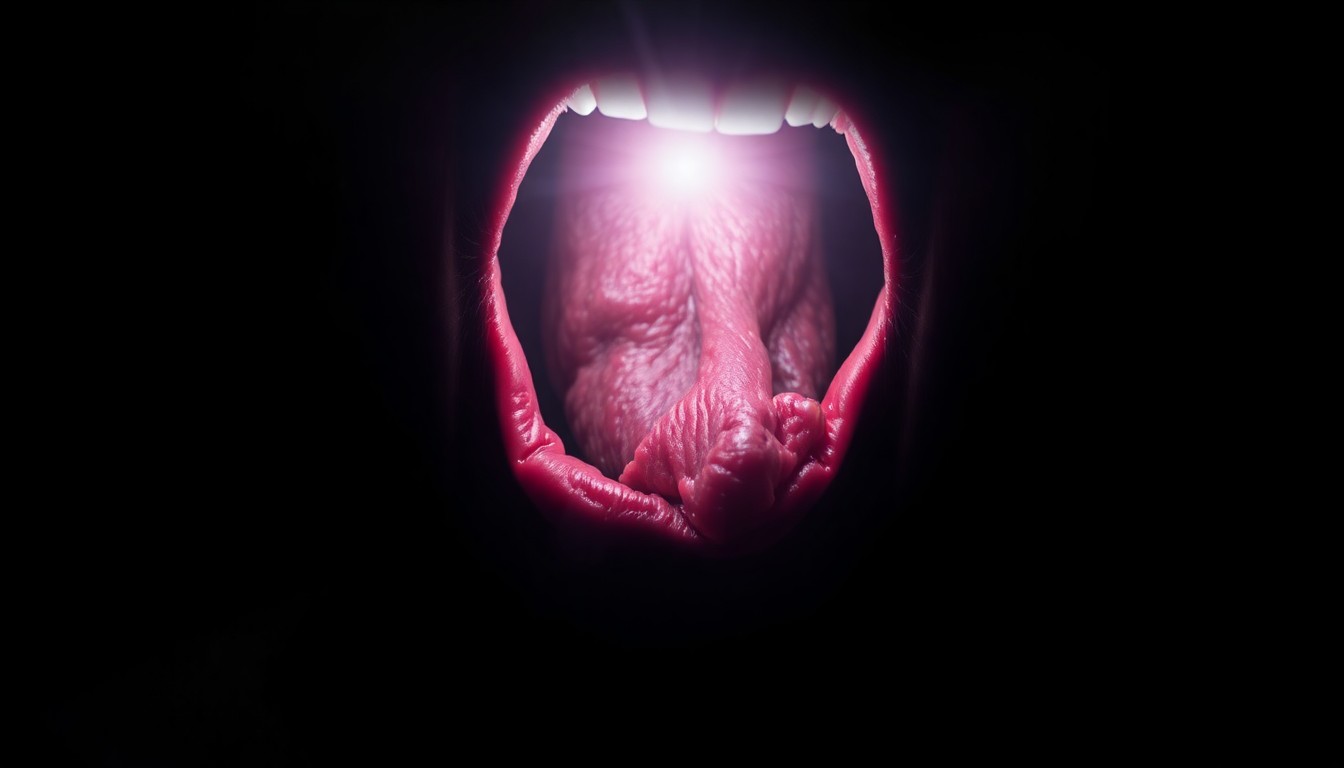 An extreme close-up photograph of a severely bruised and swollen human throat, the harsh flash lighting creating dramatic shadows and textures that convey the visceral aftermath of a violent attack.