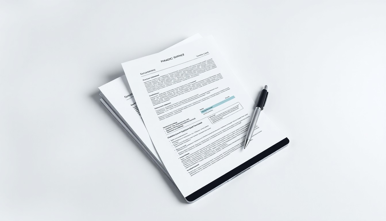 A photorealistic studio still life featuring a stack of financial documents, a digital tablet, and a pen arranged on a clean, monochromatic background, conceptually representing the tools and processes required for broker-dealers to operate in the private capital markets.