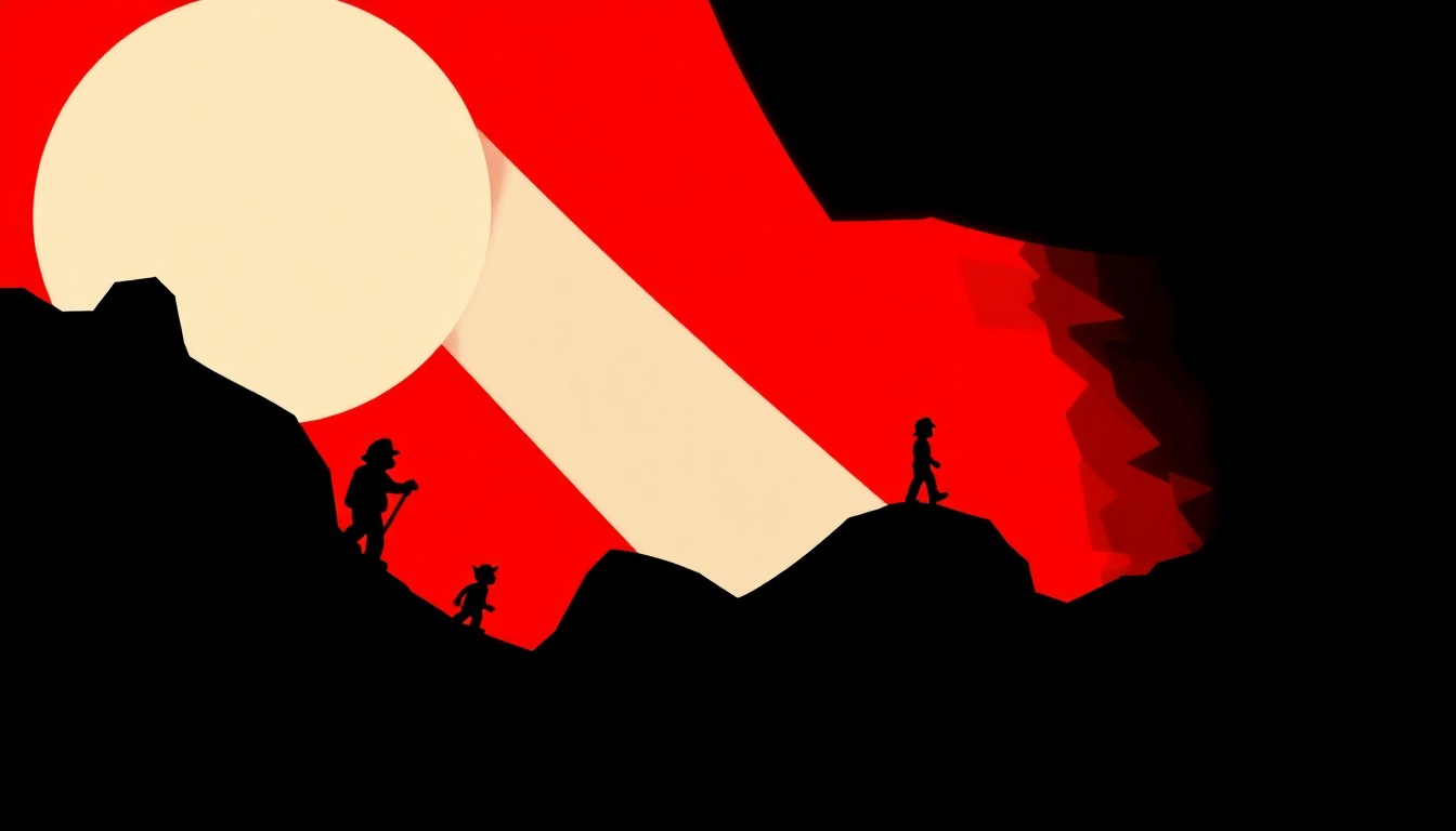 An abstract, minimalist composition of jagged geometric shapes in bold red and white, conceptually representing the high-stakes, blockbuster nature of the Super Mario Galaxy Movie franchise.