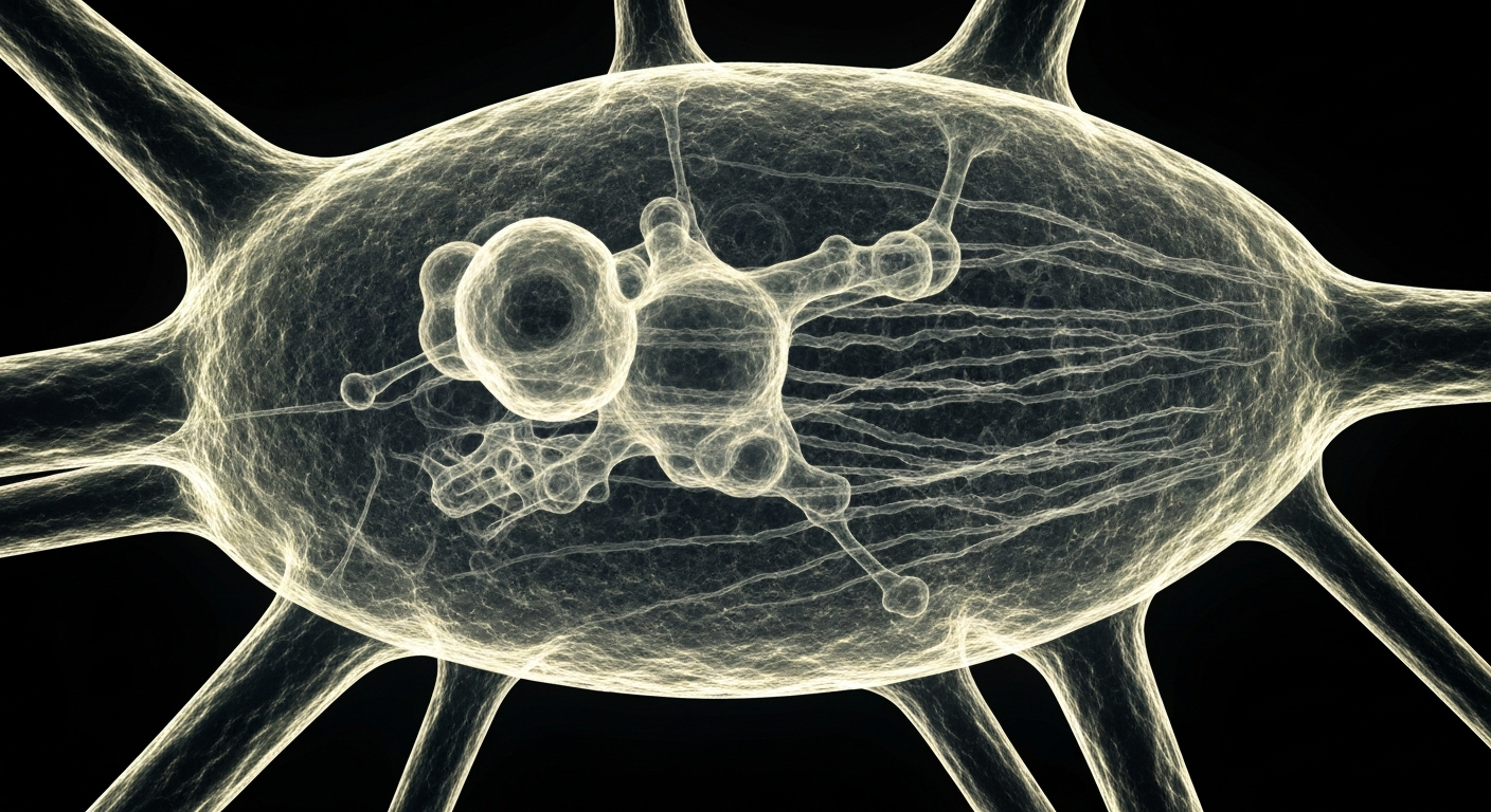 An extreme close-up X-ray photograph revealing the intricate molecular structure of a bacterial cell, conceptually illustrating the development of a new antibacterial therapy.