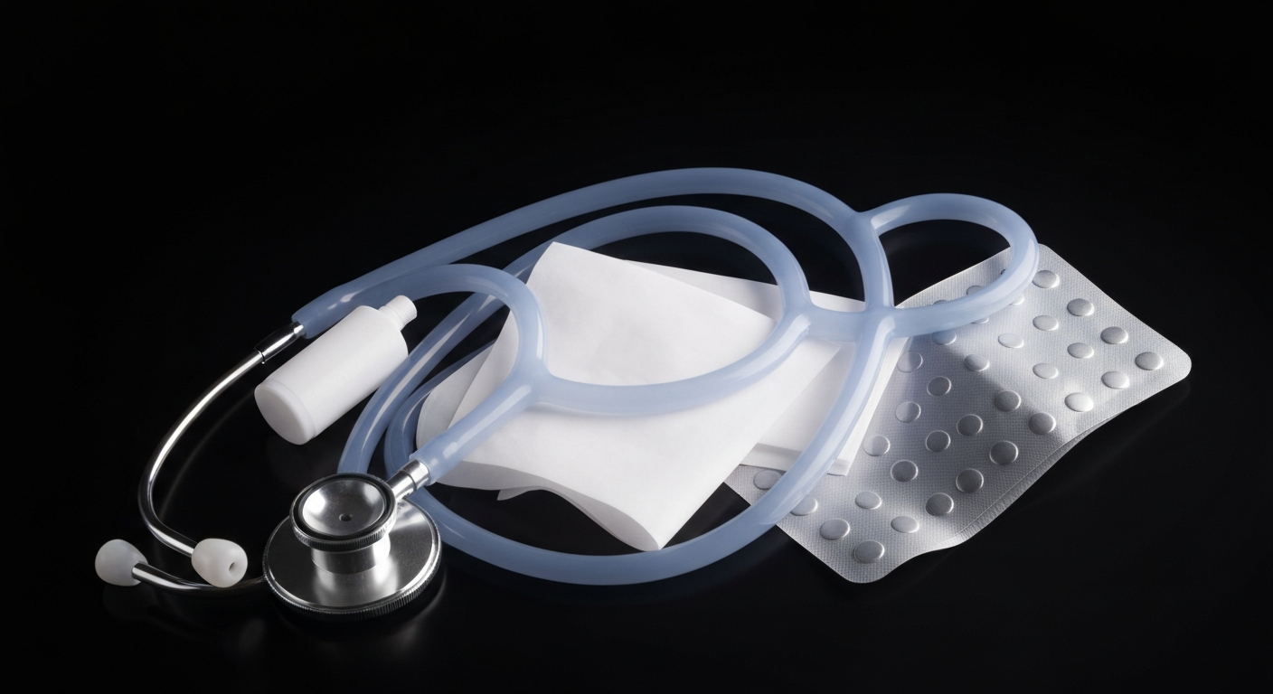 An extreme close-up X-ray photograph revealing the intricate internal structure of a stethoscope and other medical equipment, conceptually representing the critical role of emergency healthcare services in rural communities.