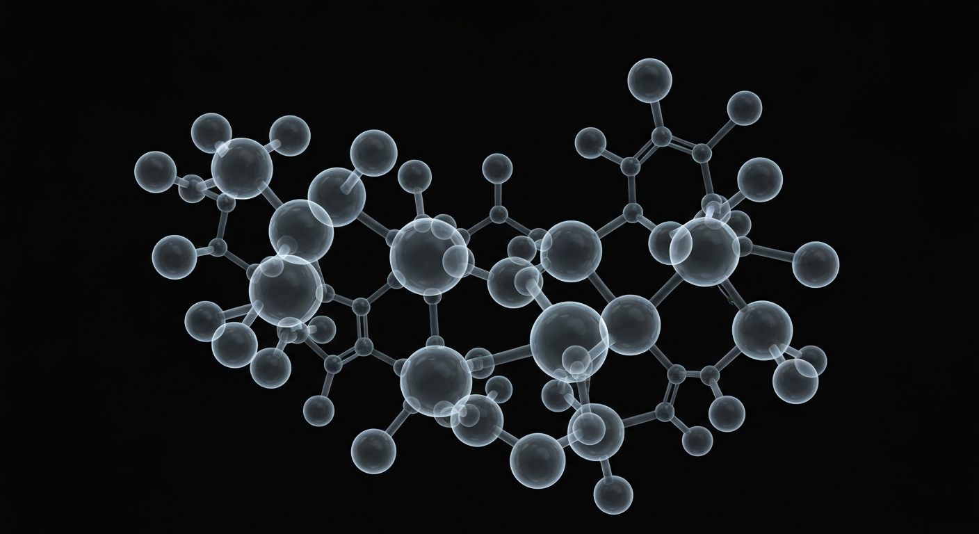 An extreme close-up X-ray photograph revealing the intricate molecular structure of a radiation countermeasure drug, conceptually illustrating its potential importance for emergency preparedness.