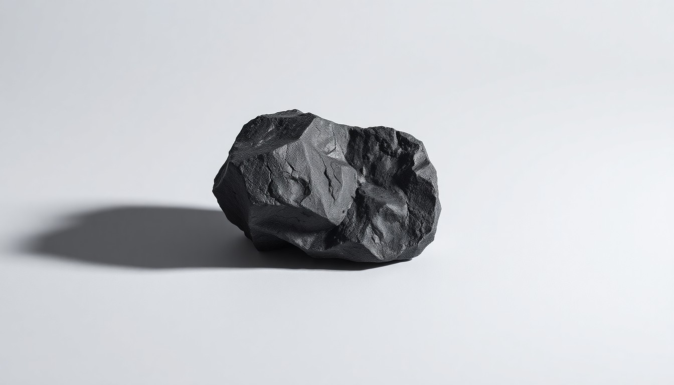 A photorealistic studio still-life image featuring a polished, geometric uranium ore sample on a clean, monochromatic background, conceptually representing the financial potential of the Lo Herma uranium project.